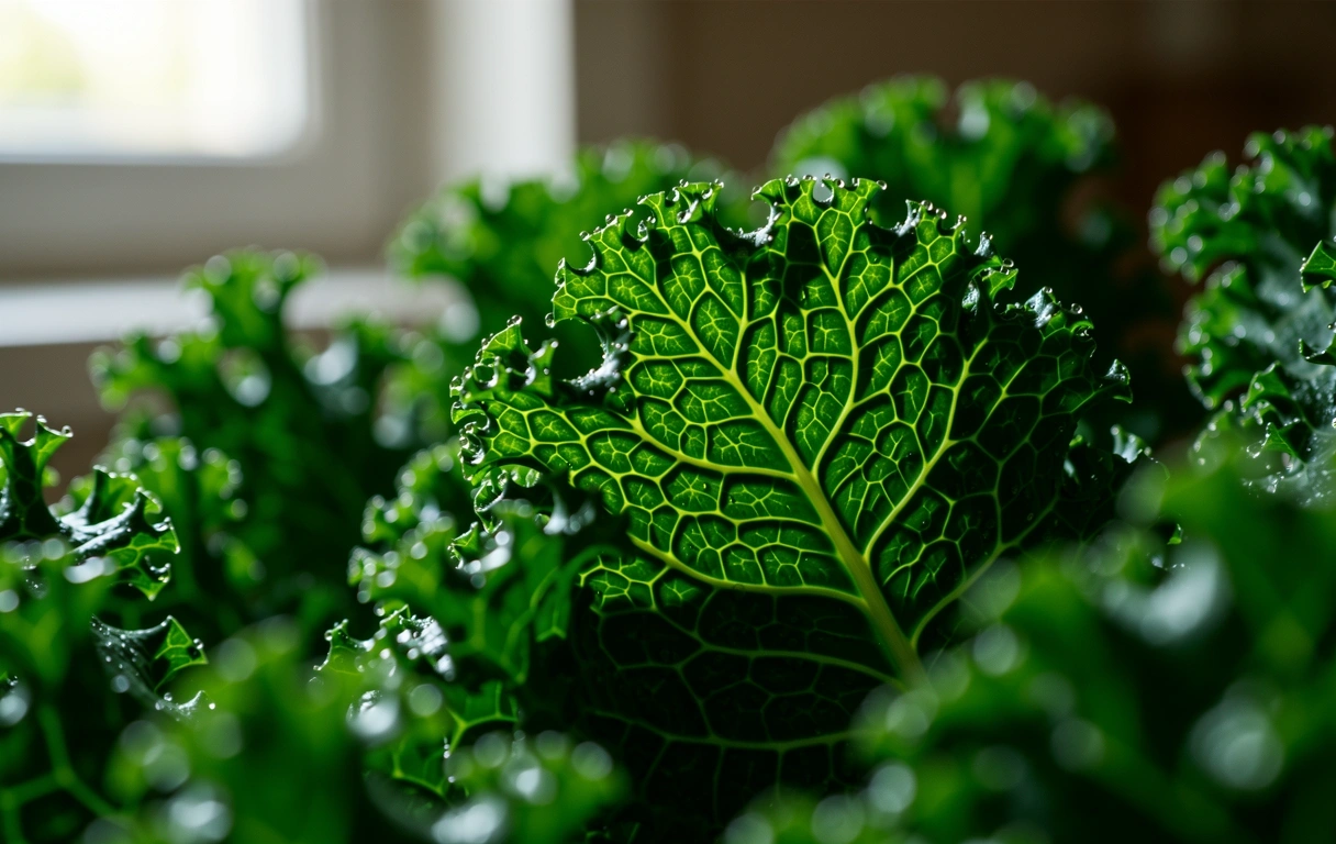 Macro detail of fresh kale leaves